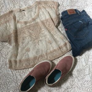 Free People Sheer Cropped Blouse - S
